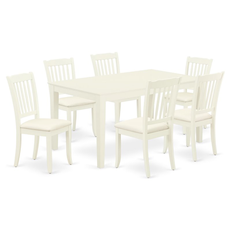 Pemberly Row 7-Piece Rectangular Dinette Set in Linen White Finish