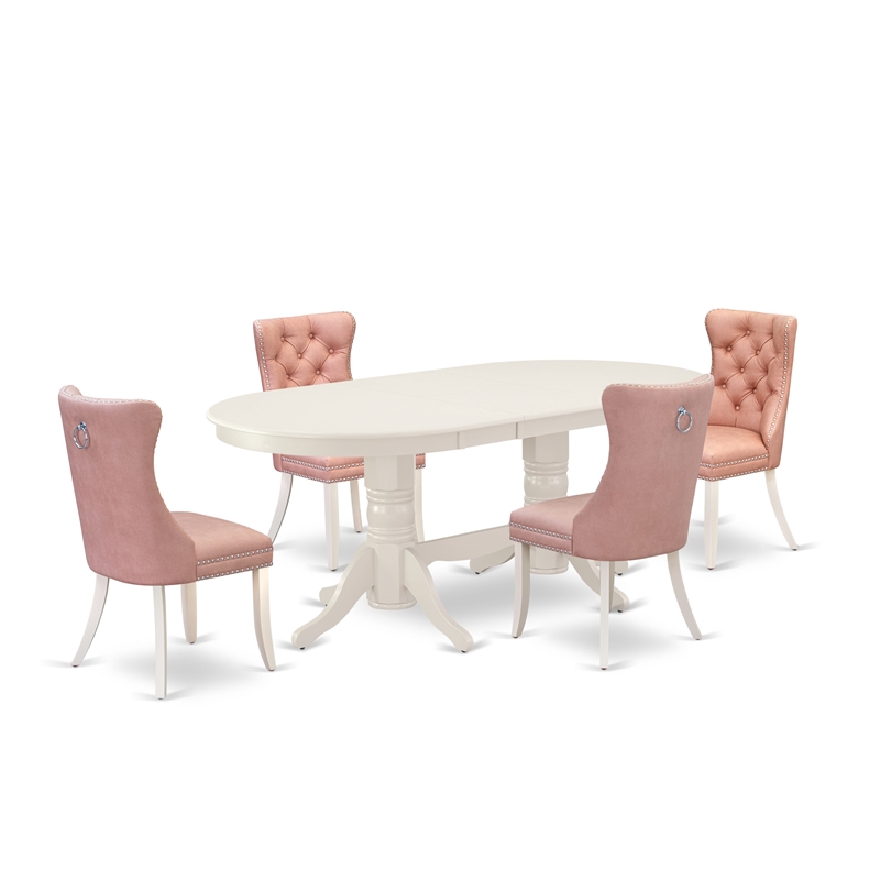 Pemberly Row 5-Piece Rubberwood Dining Set in Linen White and Beige Red