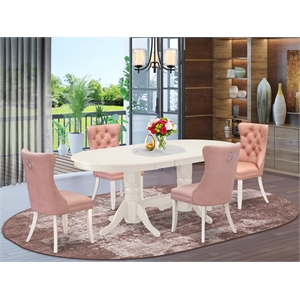Pemberly Row 5-Piece Rubberwood Dining Set in Linen White and Beige Red