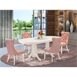 Pemberly Row 5-Piece Rubberwood Dining Set in Linen White and Beige Red