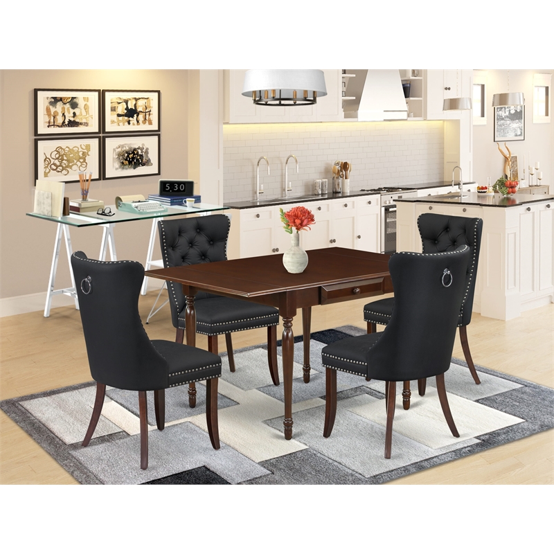 Pemberly Row 5-Piece Rubberwood Dining Set in Mahogany and Dark Gray