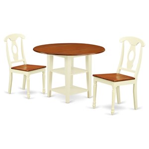 Pemberly Row Sudbury 3-Piece Dining Set in Buttermilk and Cherry Finish