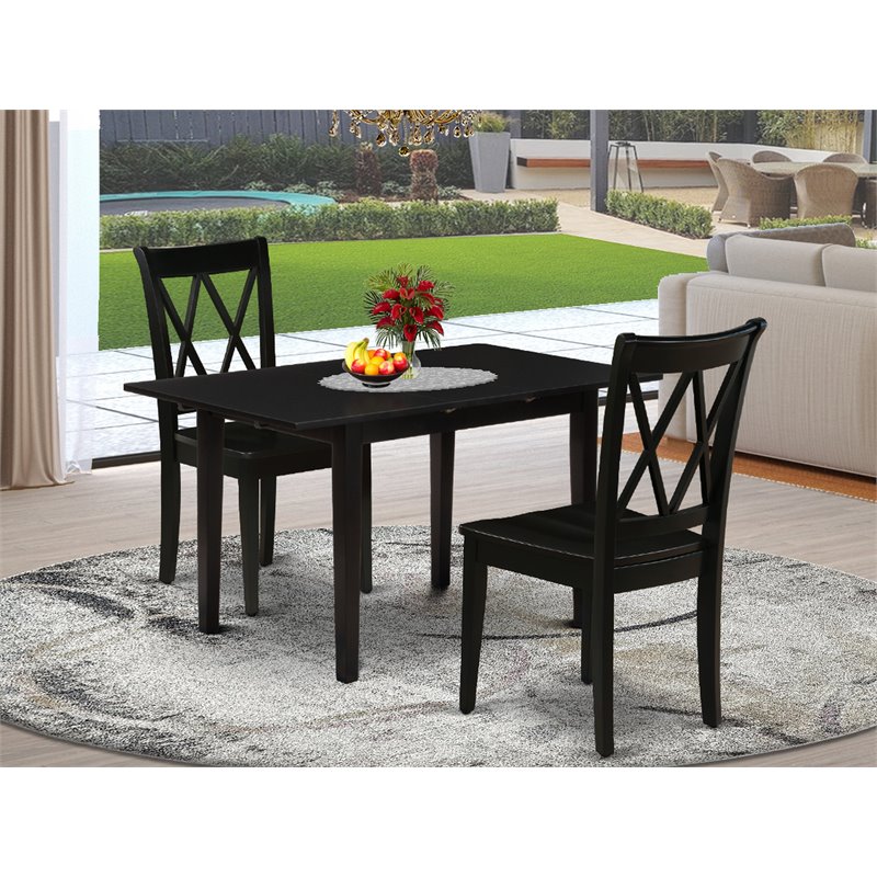 Pemberly Row 3-Piece Wood Dining Table Set in Black Finish with Chairs