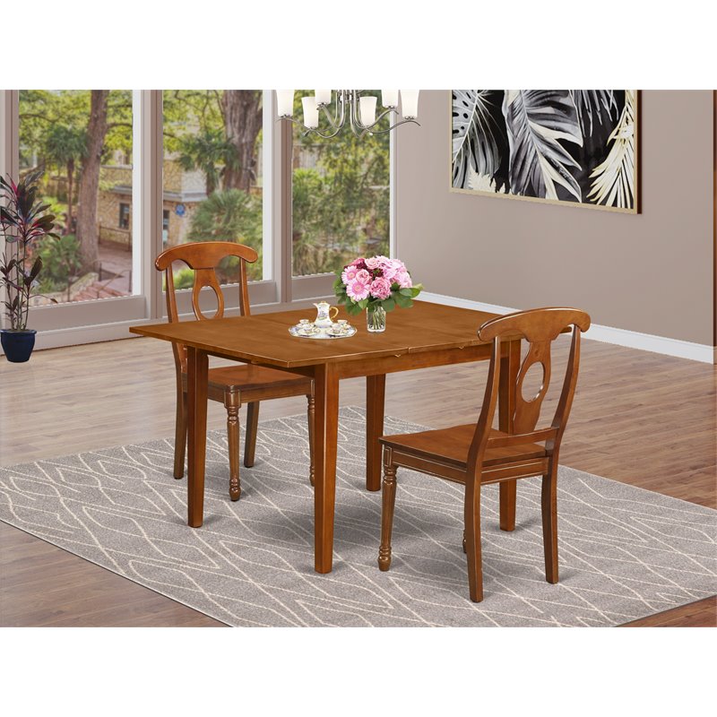 Pemberly Row Milan 3-Piece Dining Table Set with Saddle Brown Finish