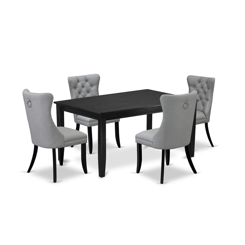 Pemberly Row 5-Piece Kitchen Table Set with Rubberwood Frame in Black/Gray