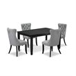 Pemberly Row 5-Piece Kitchen Table Set with Rubberwood Frame in Black/Gray