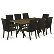 Pemberly Row 9-Piece X-Style Dining Table Set in Black and Light Tan