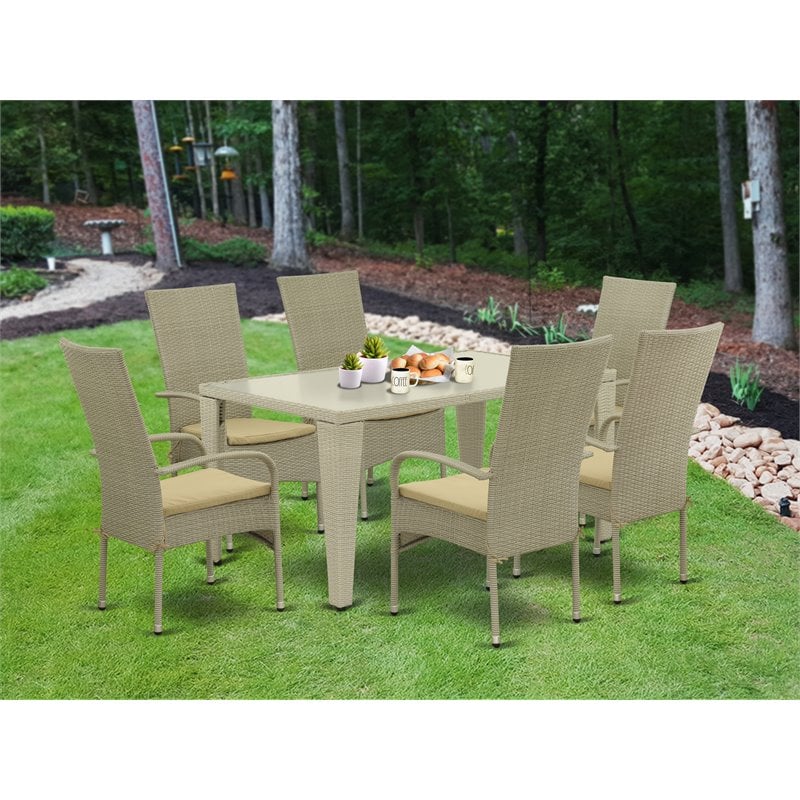 Pemberly Row 7-Piece Patio Set with Natural Acacia Wood Table