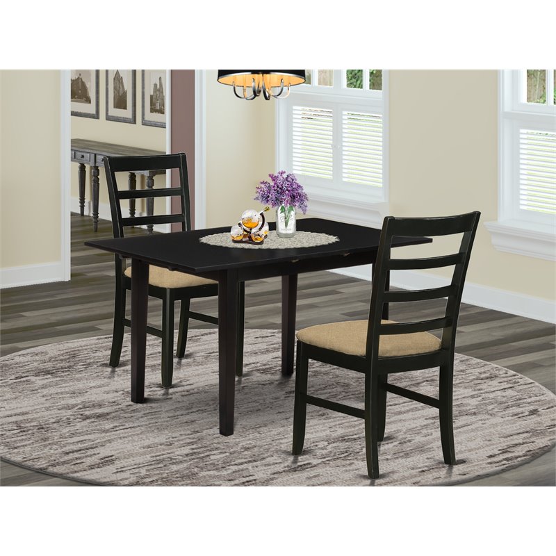 Pemberly Row Norfolk 3-Piece Wood Dining Set with Ladder Back in Black