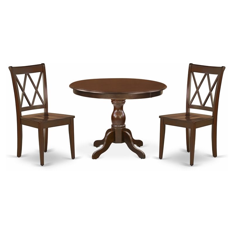 Pemberly Row Hartland 3-Piece Dining Table and X-Back Chairs in Mahogany