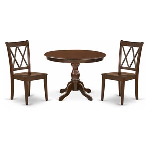 Pemberly Row Hartland 3-Piece Dining Table and X-Back Chairs in Mahogany
