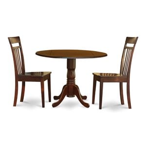Pemberly Row Round Drop-Leaf Dining Table with Ladder Back Chairs in Mahogany