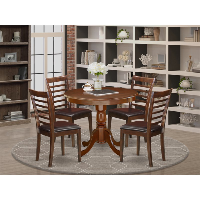 Pemberly Row 5-Piece Dining Set with Faux Leather Seats in Mahogany