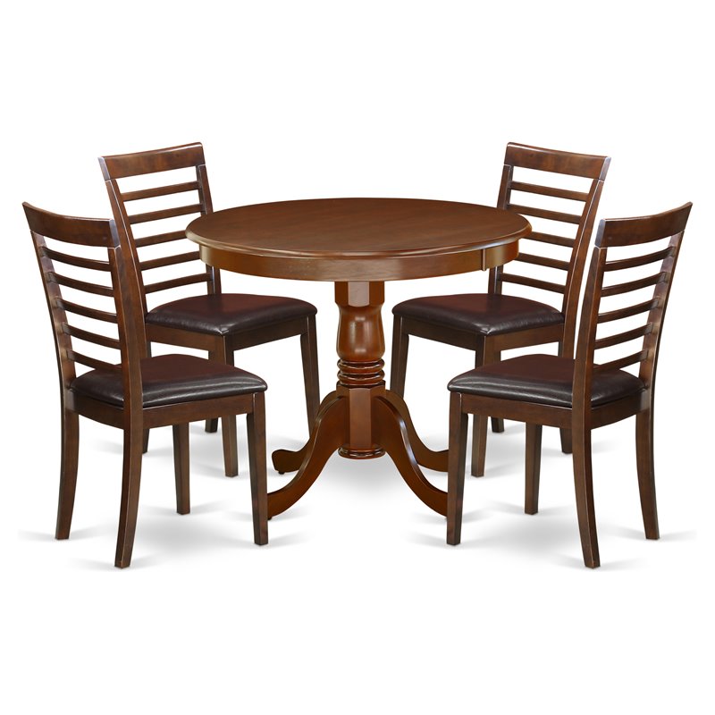 Pemberly Row 5-Piece Dining Set with Faux Leather Seats in Mahogany