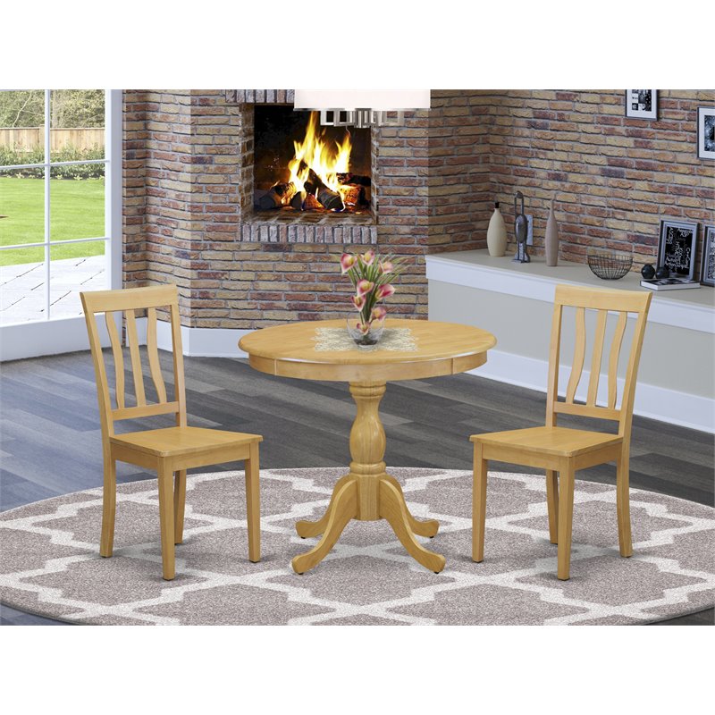 Pemberly Row 3-Piece Dining Set with Slatted Chairs in Oak