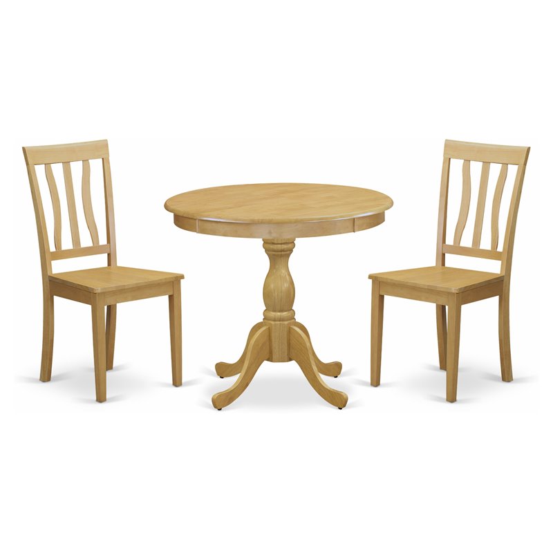 Pemberly Row 3-Piece Dining Set with Slatted Chairs in Oak