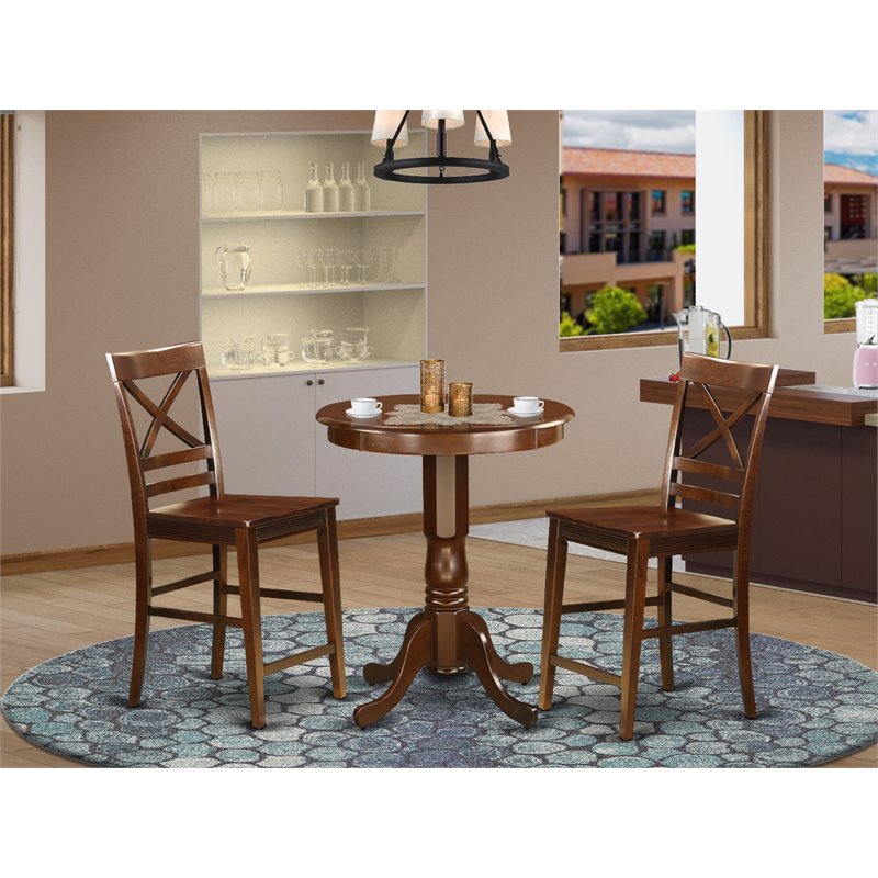 Pemberly Row 3-Piece Wood Dining Set in Mahogany Finish