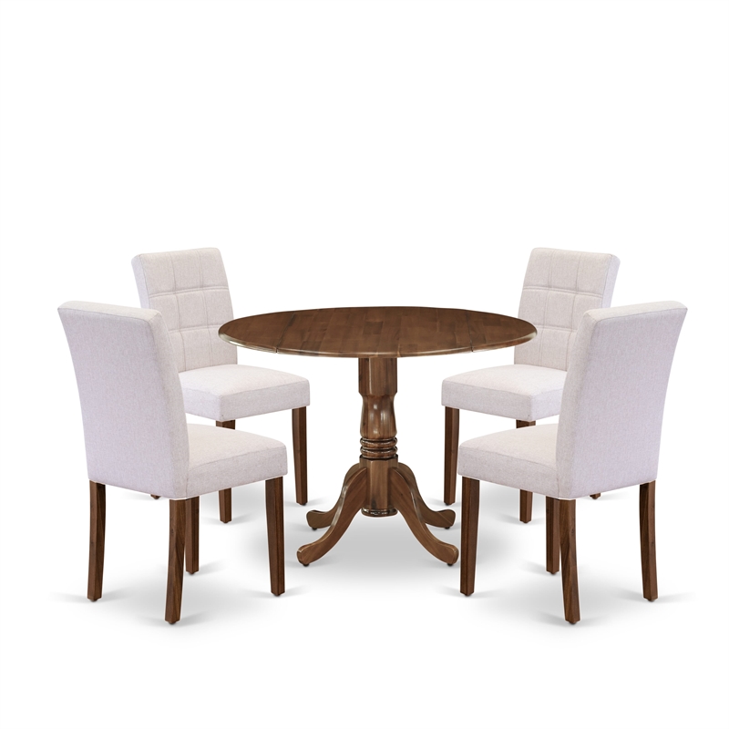 Pemberly Row 5-Piece Dinette Set Wood Antique Walnut Mist Beige Upholstery