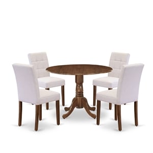 Pemberly Row 5-Piece Dinette Set Wood Antique Walnut Mist Beige Upholstery