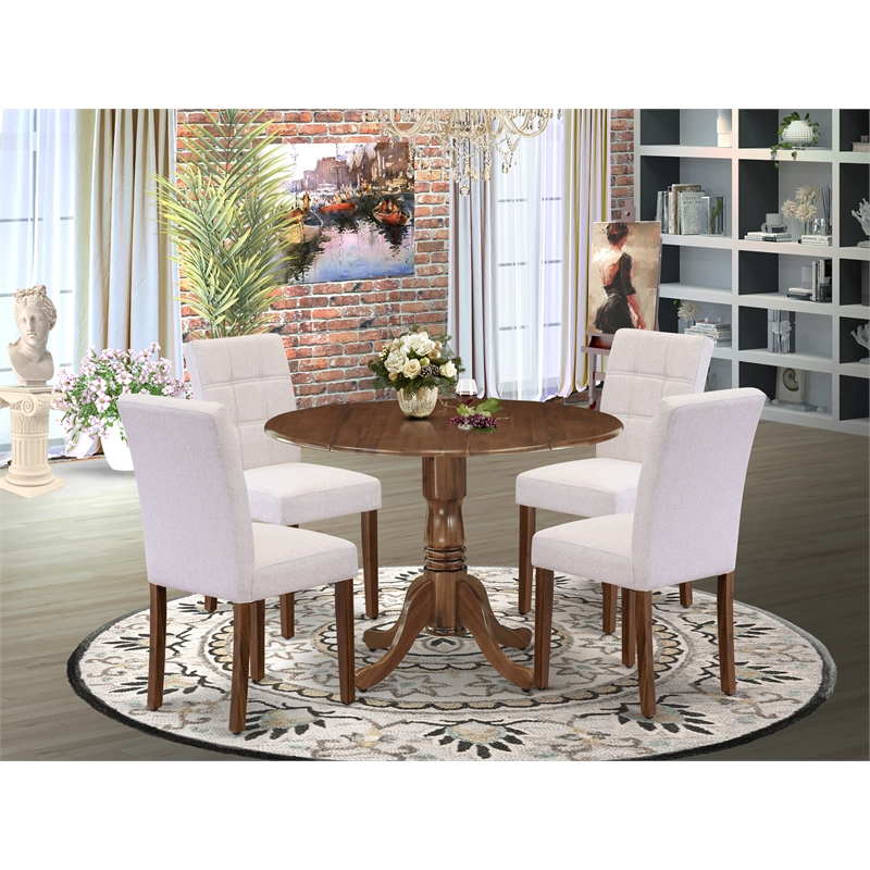 Pemberly Row 5-Piece Dinette Set Wood Antique Walnut Mist Beige Upholstery