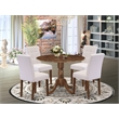 Pemberly Row 5-Piece Dinette Set Wood Antique Walnut Mist Beige Upholstery