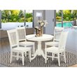 Pemberly Row Antique 5-Piece Dining Set Wood Linen White Round Table Chairs
