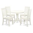 Pemberly Row Antique 5-Piece Dining Set Wood Linen White Round Table Chairs