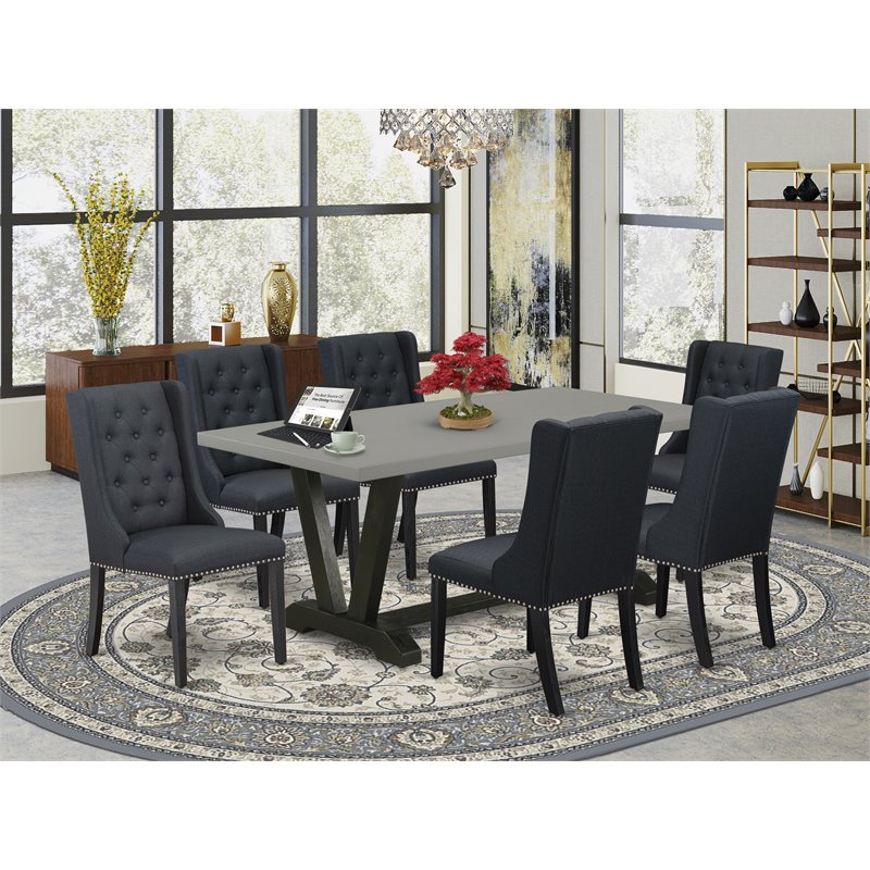 Pemberly Row 7-Piece Dining Set with Cement Top and Tufted Chairs