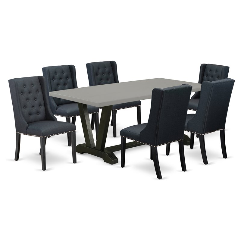 Pemberly Row 7-Piece Dining Set with Cement Top and Tufted Chairs