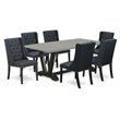 Pemberly Row 7-Piece Dining Set with Cement Top and Tufted Chairs