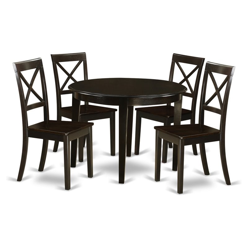 Pemberly Row 5-Piece Dining Set with Round Wood Table & 4 Chairs in Cappuccino