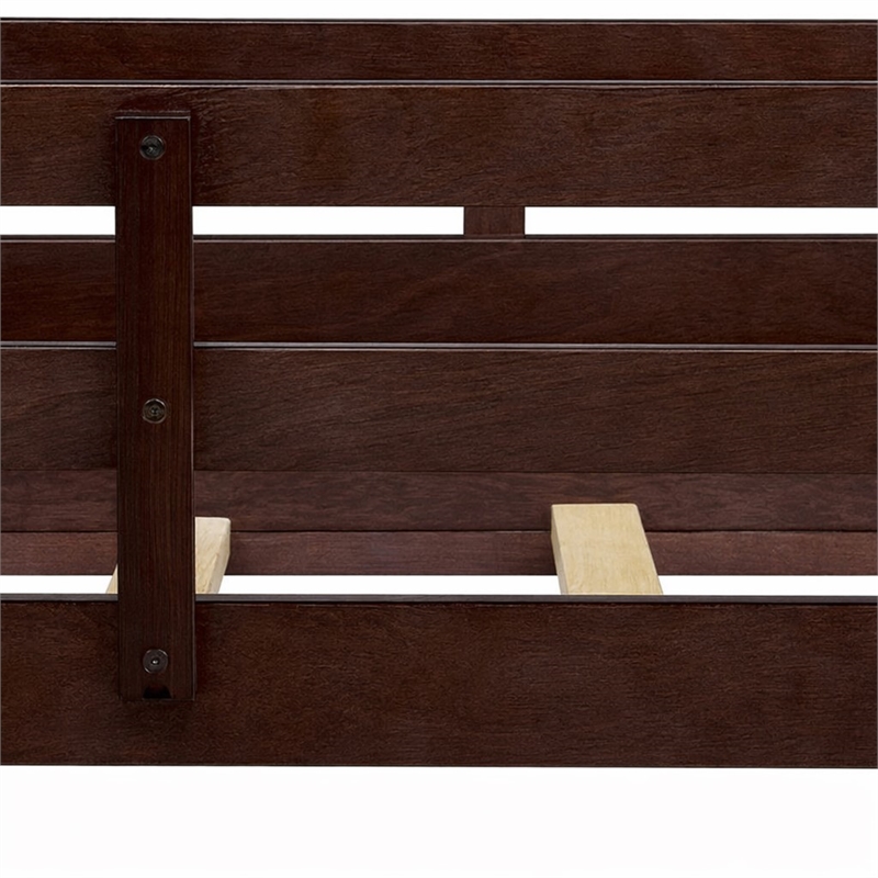 Pemberly Row Wood Twin Bunk Bed with Guard Rails in Java Finish