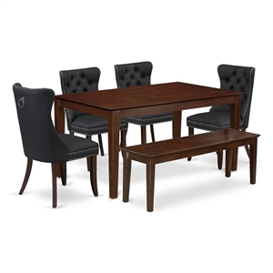 Pemberly Row 6-Piece Rubber Wood Dining Set with Bench and Dark Gray Chairs