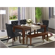 Pemberly Row 6-Piece Rubber Wood Dining Set with Bench and Dark Gray Chairs