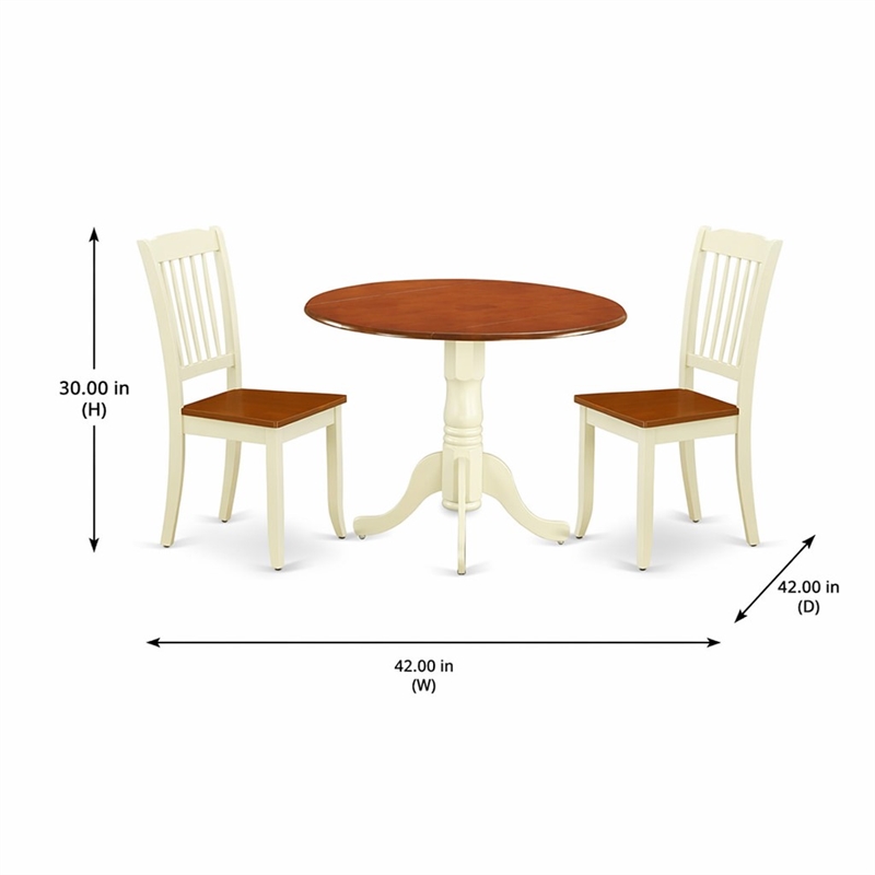 Pemberly Row Drop Leaf 3-Piece Round Wood Dining Set in Cream and Cherry