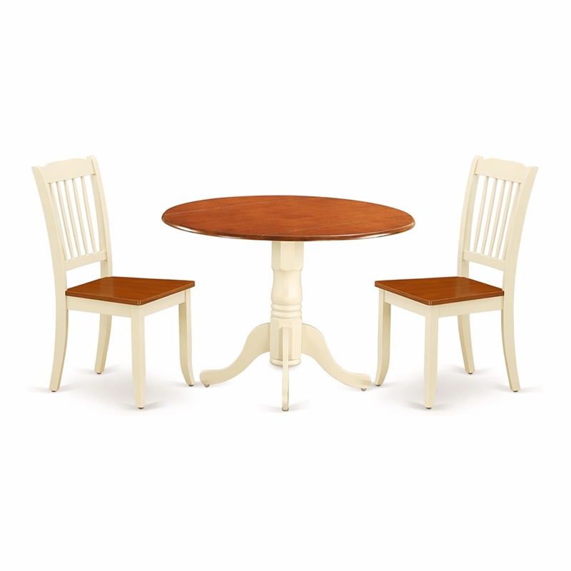 Pemberly Row Drop Leaf 3-Piece Round Wood Dining Set in Cream and Cherry