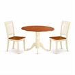 Pemberly Row Drop Leaf 3-Piece Round Wood Dining Set in Cream and Cherry