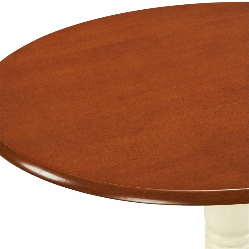 Pemberly Row Drop Leaf 3-Piece Round Wood Dining Set in Cream and Cherry