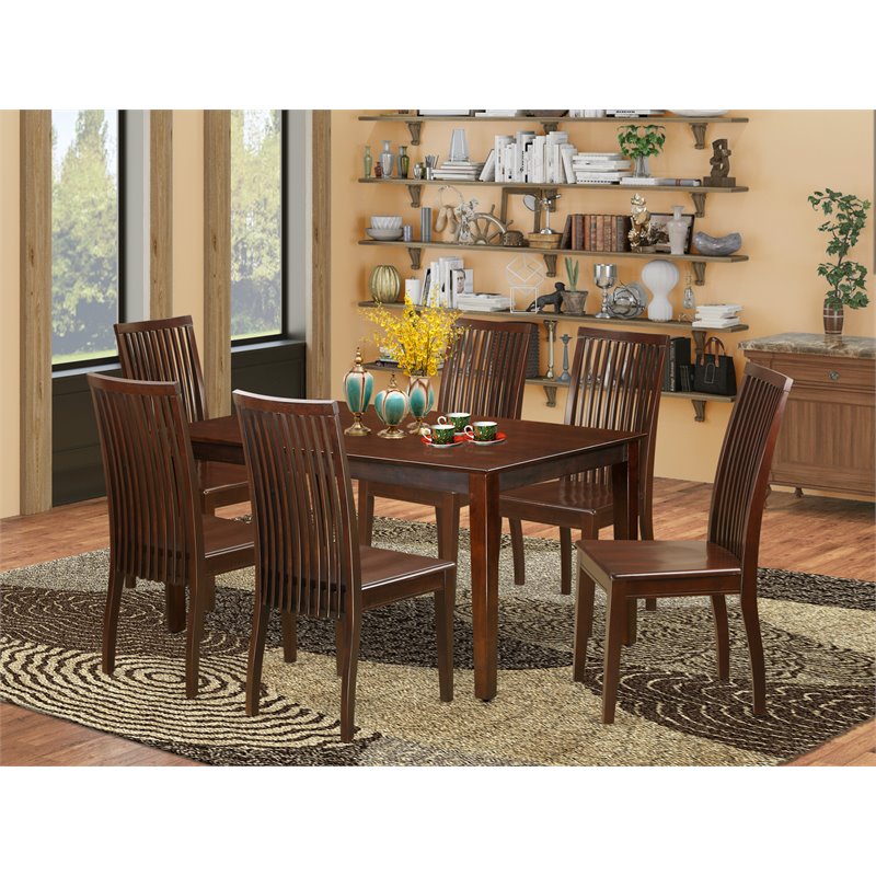Pemberly Row 7-Piece Mahogany Wood Dining Table and Chairs Set
