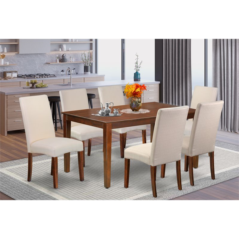 Pemberly Row Capri 7-Piece Wood Dining Set in Mahogany/Cream