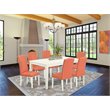 Pemberly Row 7-Piece Dining Set with Linen White Table and Pink Chairs