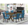 Pemberly Row 7-Piece Dining Set with Jacobean Table and Blue Chairs