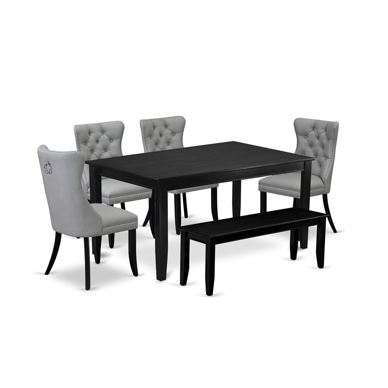 Pemberly Row 6-Piece Dining Table Set with Wood Frame in Black and Light Gray