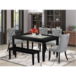 Pemberly Row 6-Piece Dining Table Set with Wood Frame in Black and Light Gray