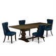 Pemberly Row 5-Piece Dining Set with Butterfly Leaf Table in Jacobean/Navy Blue