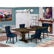 Pemberly Row 5-Piece Dining Set with Butterfly Leaf Table in Jacobean/Navy Blue