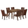 Pemberly Row 7-Piece Wood Dining Set Rectangular Table Brown PU Chair Mahogany