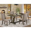 Pemberly Row 5-Piece Dining Set Wood Rectangular Table Khaki Chairs Jacobean