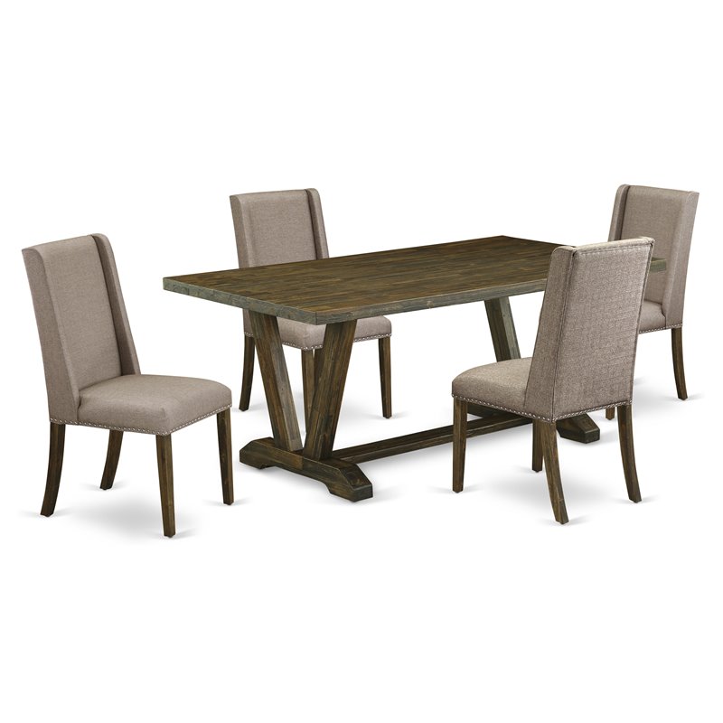 Pemberly Row 5-Piece Dining Set Wood Rectangular Table Khaki Chairs Jacobean