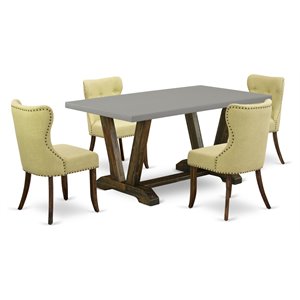 Pemberly Row 5-Piece Dining Set with Linen Chairs and Jacobean Cement Finish